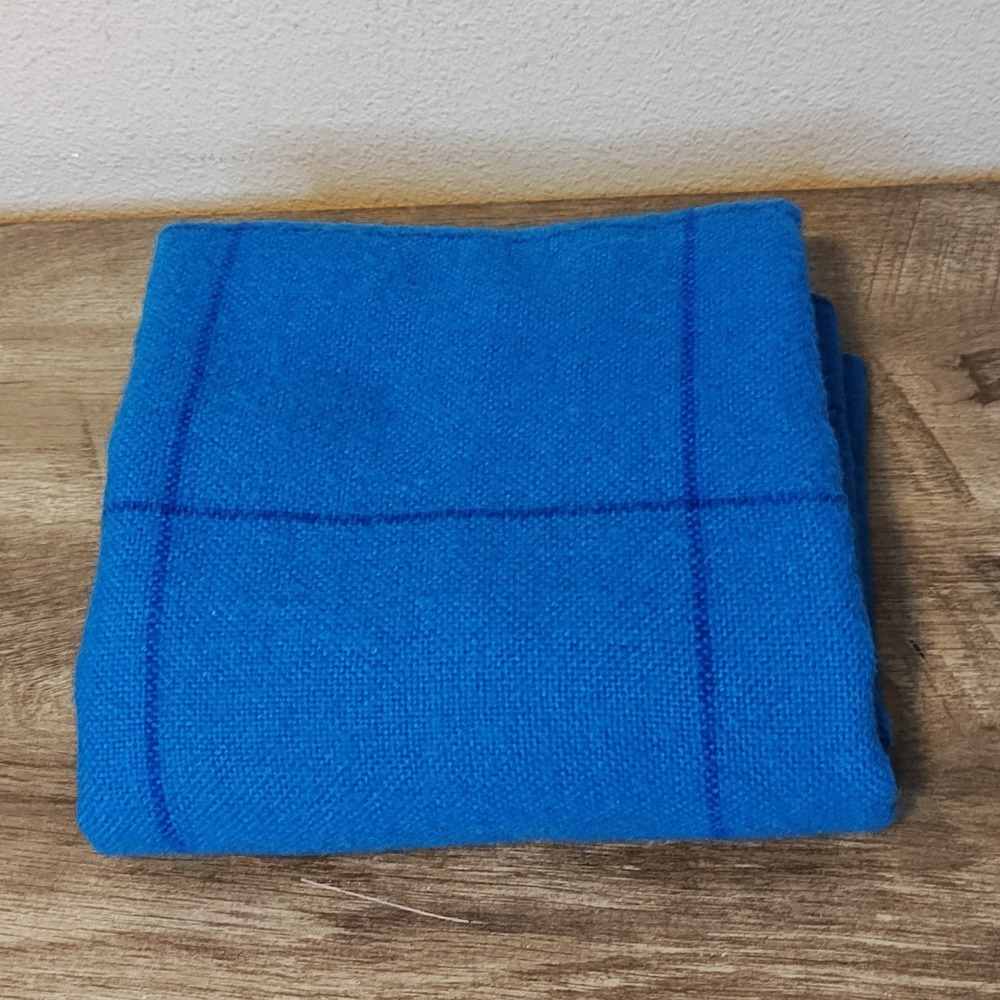 Faribo Wool Blanket Small Throw Blue Windowpane Check Faribault 54x38 USA Made